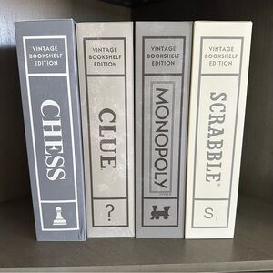 WS Company Vintage Bookshelf Board Game Set - Monopoly, Scrabble, Chess, Clue